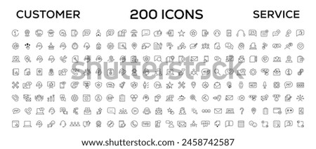 Customer service icon set. Containing customer satisfied, assistance, experience, feedback, operator and technical support icons. Thin outline icons pack.