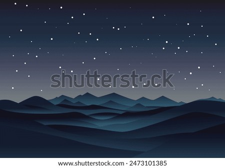 Illustration of a desert landscape at night,