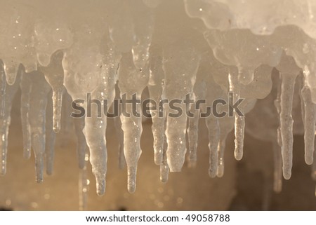 Icicles in winter on sunset light