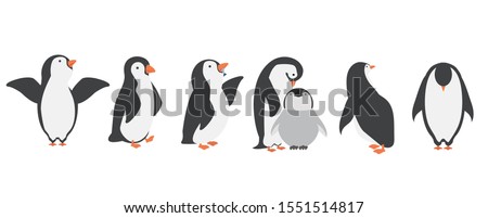 Happy penguin characters in different poses set