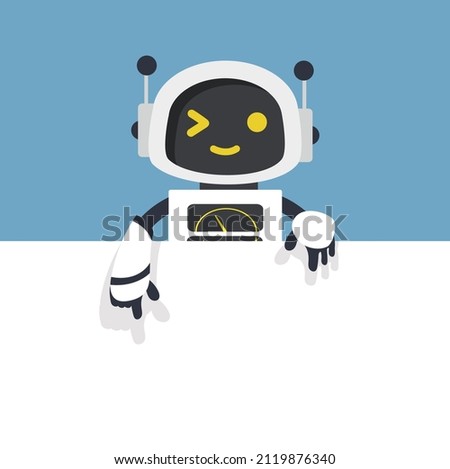 Cute white Ai robot with empty blank white board