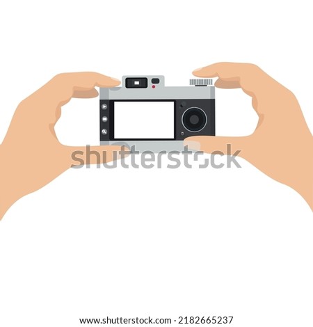 hands holding camera back view vector