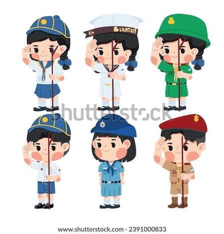 Set of Thai boy and girl scouts uniforms
