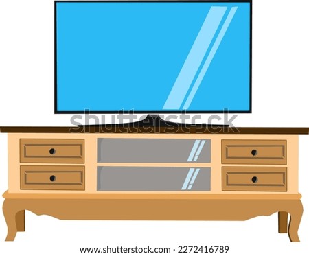 Flat smart tv plasma on wooden table at room illustration 
