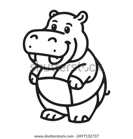 Charming cartoon hippo vector illustration featuring a happy, smiling hippo. Perfect for kids' projects, educational materials, and fun animal-themed designs. Download this cute hippo clipart today!