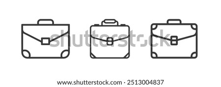 Download a set of minimalist briefcase icons featuring clean line art designs, perfect for business, office, and organizational graphics. Ideal for presentations and branding.