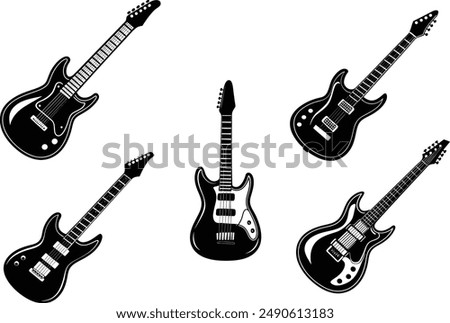 Set of Electric guitar silhouette vector illustration