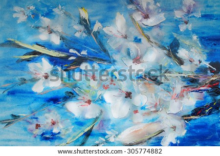 Cherry blossoms in spring, modern paintings, oil on canvas, expressive art picture, abstract landscape, contemporary art