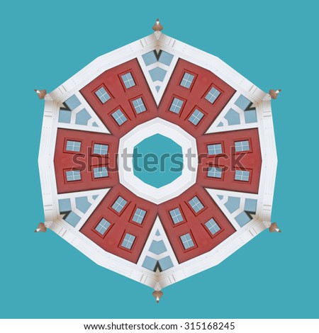 Sweet sweet home, real estate mandala. Kaleidoscopic illustration, cover for the real estate subject