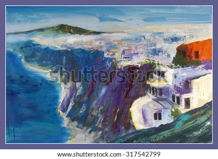 Greece small town. Painting, pictorial art