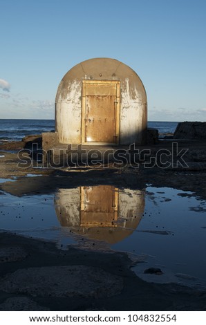 Public baths pump-house on ocean; Newcastle Beach, Newcastle, Australia