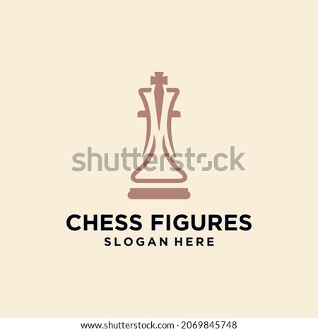 Chess king design, chess piece icon. board game, isolated on blue and white background, modern chess logo 