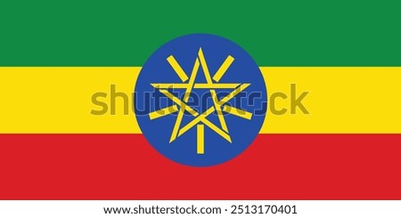 National flag of Ethiopia with official colors and 1:2 aspect ratio, Vector illustration of Ethiopia flag, Ethiopia flag drawing of with correct proportions, Accurate dimensions vector image, eps 10