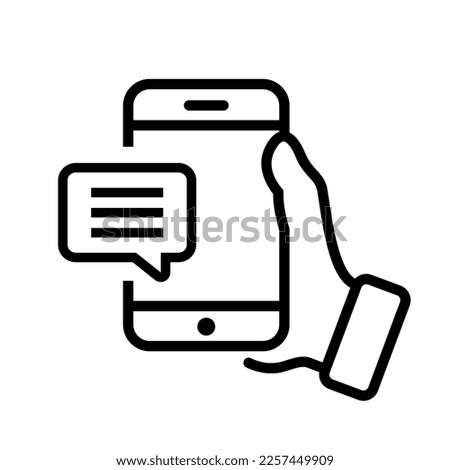 Mobile Phone Line Icon. Hand holding smartphone with white screen vector set.