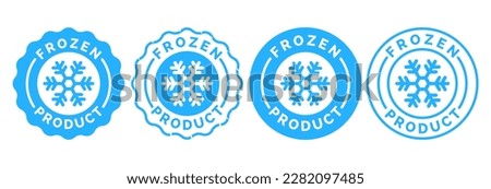 Frozen product vector food package label. Fresh frozen product, snowflake icon