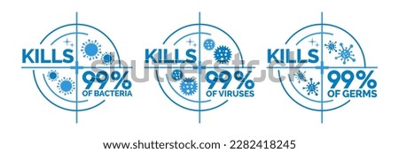 Kills 99.9% bacteria, germs and viruses . Antibacterial and antiviral defence, protection infection. Vector Illustration