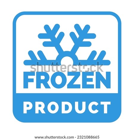 Frozen product vector food package label. Fresh frozen product, snowflake icon.