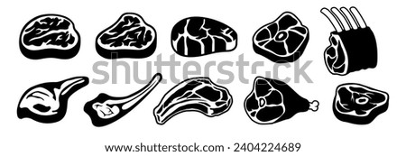 Vector steak or meat icons set. Degrees of steak doneness. Blue, rare, medium, well, well done.