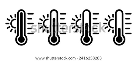 Temperature icon set. Temperature scale icon symbol. Weather sign. Thermometer icons. Hot and cold air temperature symbol in line and flat style for apps and websites, vector illustration