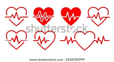 Heartbeat line Symbol Icons set. Heart rate, pulse, beating heart rate icon symbol on white background for medical care apps and websites. Vector illustration