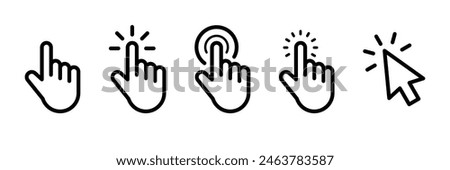 Pointer cursor сomputer mouse icon. Clicking cursor, pointing hand clicks icons. Click cursor. Vector Illustration.