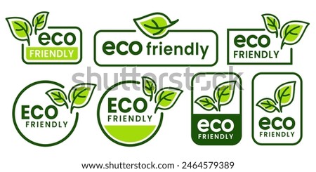 Set of eco friendly icons. Ecologic food stamps. Organic natural food labels.	