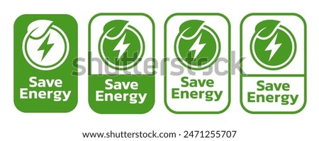 Save energy symbol. Energy icon with green leaf. Eco friendly, environmentally. Eco icon. Vector illustration.