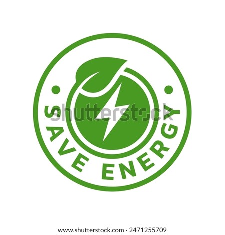 Save energy symbol. Energy icon with green leaf. Eco friendly, environmentally. Eco icon. Vector illustration.