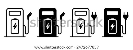 Electric car with plug icon symbol, EV car, Green hybrid vehicles charging point logotype, Eco friendly vehicle concept. Vector illustration