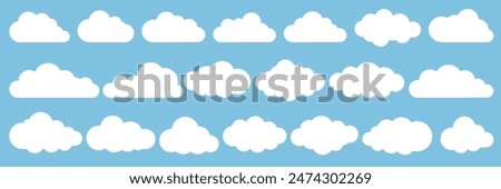 Set of cartoon cloud in a flat design. White cloud collection.