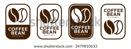 Coffee shop logo. Retro badge coffee bean and leaf branch with mountain natural icon line stamp logo vector design in vintage hipster modern style, premium coffee shop bar brand symbol icon.