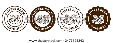 Coffee shop logo. Retro badge coffee bean and leaf branch with mountain natural icon line stamp logo vector design in vintage hipster modern style, premium coffee shop bar brand symbol icon.