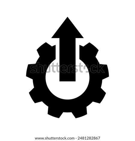 Gear arrows up black line icon. Operational excellence. System upgrade icon, gear with arrow, update process, install software. Vector Illustration.