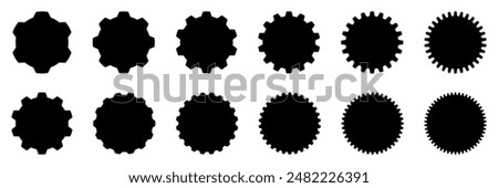 Set gears label and badges line black icon collections. Wheel cogwheel vector. Black template for vintage, patch, insignias, overlay. Vector illustration.