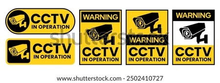 Security Camera or cctv sign, logo, badge, icon, sticker, label, emblem, stamp, symbol, black, line, flat vector, isolated illustration. Security Camera or cctv for street, home and building concept.