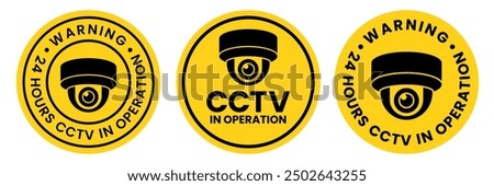 Security Camera or cctv sign, logo, badge, icon, sticker, label, emblem, stamp, symbol, black, line, flat vector, isolated illustration. Security Camera or cctv for street, home and building concept.