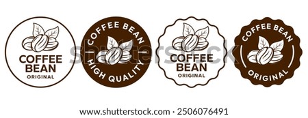 Coffee shop logo. Retro badge coffee bean and leaf branch with mountain natural icon line stamp logo vector design in vintage hipster modern style, premium coffee shop bar brand symbol icon.