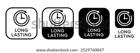 Long lasting icons set, logo, label, badge, sticker, symbol, emblem, stamp, black, line, flat vector, isolated illustration. Pharma or beauty label for product packaging design.