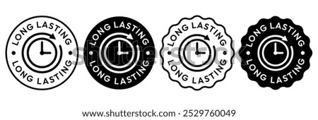 Long lasting icons set, logo, label, badge, sticker, symbol, emblem, stamp, black, line, flat vector, isolated illustration. Pharma or beauty label for product packaging design.