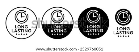 Long lasting icons set, logo, label, badge, sticker, symbol, emblem, stamp, black, line, flat vector, isolated illustration. Pharma or beauty label for product packaging design.