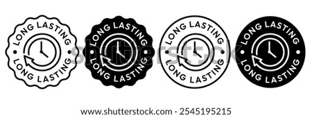 Long lasting icons set, logo, label, badge, sticker, symbol, emblem, stamp, black, line, flat vector, isolated illustration. Pharma or beauty label for product packaging design.