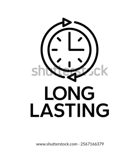 Long lasting icons set, logo, label, badge, symbol, arrow, stamp, black, line, flat vector, isolated illustration. Pharma or beauty label for product packaging design. Hourglass, time, clock icon. 