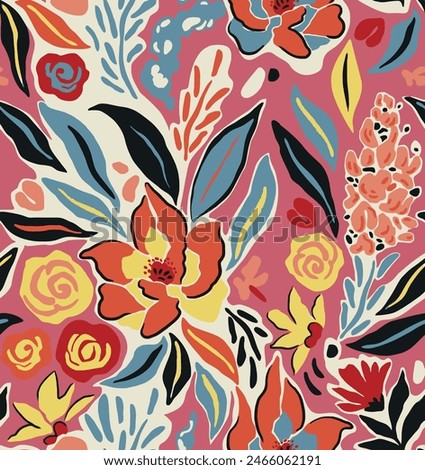 Abstract an embossed blooming bright flower motif arrangement all- over textile design illustration digital image printing factory