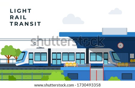 Light Rail Transit on day background. Vector Illustration.