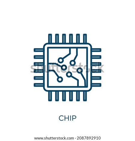 chip icon. Thin linear chip outline icon isolated on white background. Line vector chip sign, symbol for web and mobile