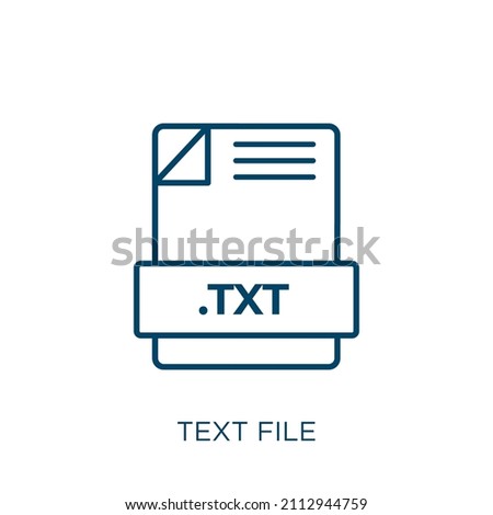 text file icon. Thin linear text file outline icon isolated on white background. Line vector text file sign, symbol for web and mobile