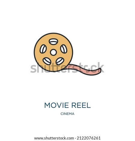 movie reel icon from cinema collection. Thin outline movie reel, movie, film detailed offset lineal color icon isolated on white background. Line vector movie reel sign, symbol for web and mobile