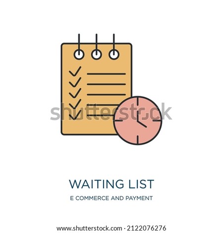 waiting list icon from e commerce and payment collection. Thin outline waiting list, list, waiting detailed offset lineal color icon isolated on white background. Line vector waiting list sign, symbol