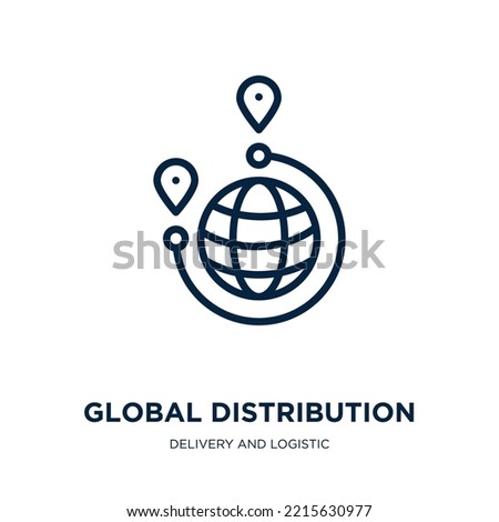 global distribution icon from delivery and logistic collection. Thin linear global distribution, distribution, business outline icon isolated on white background. Line vector global distribution sign,