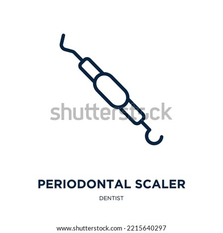 periodontal scaler icon from dentist collection. Thin linear periodontal scaler, medical, dental outline icon isolated on white background. Line vector periodontal scaler sign, symbol for web and 